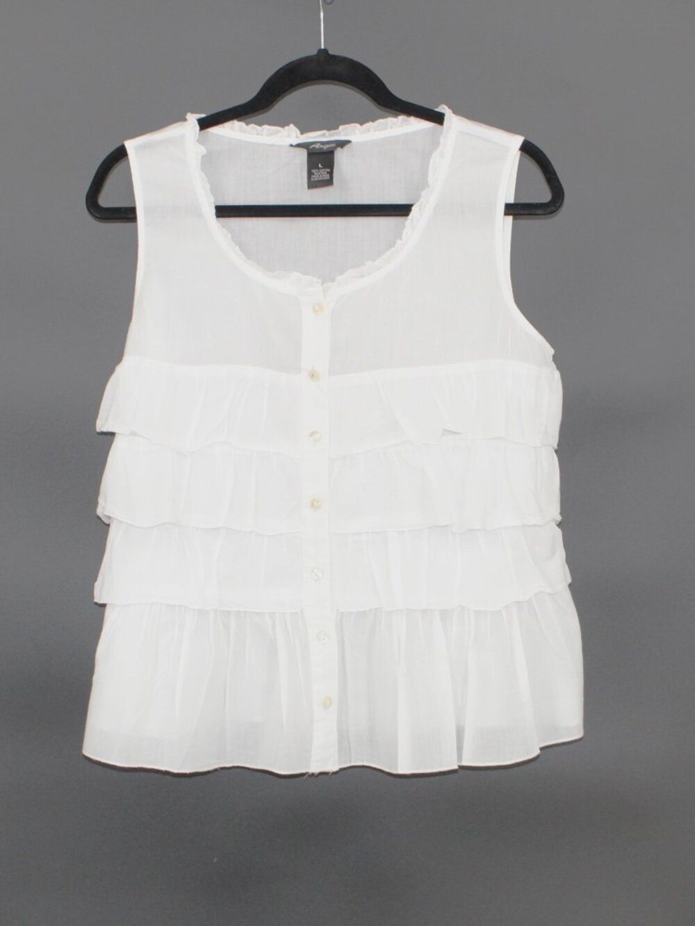 White sleeveless‎ blouse ruffles Boho Chic Cottagecore Vintage 100% Cotton Sz Lg